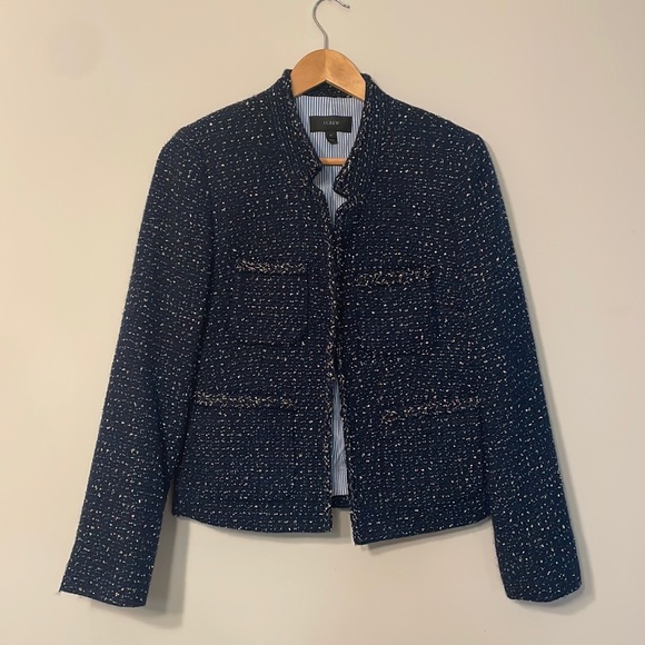 J. Crew Metallic Blue Tweed Wool Blend Blazer - Picture 2 of 8